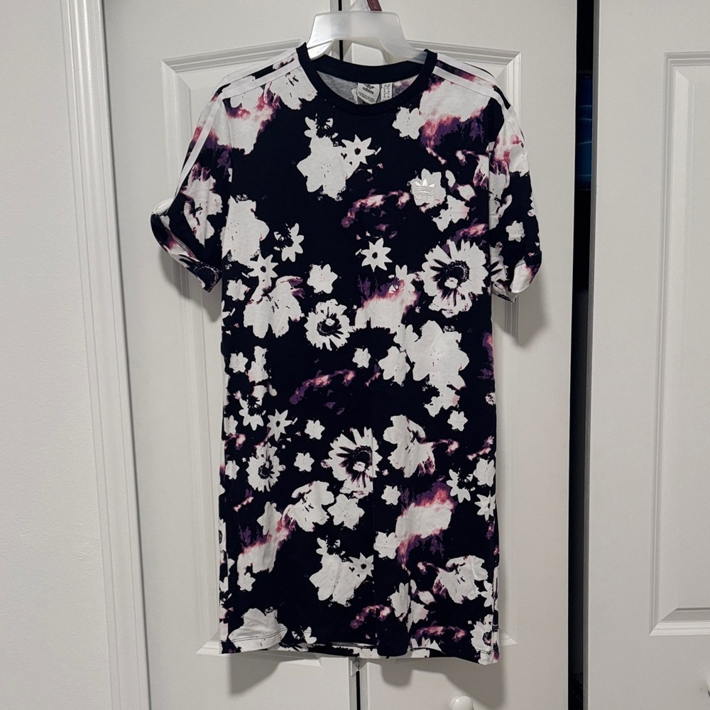 Adidas Floral Print Top in Black and Purple